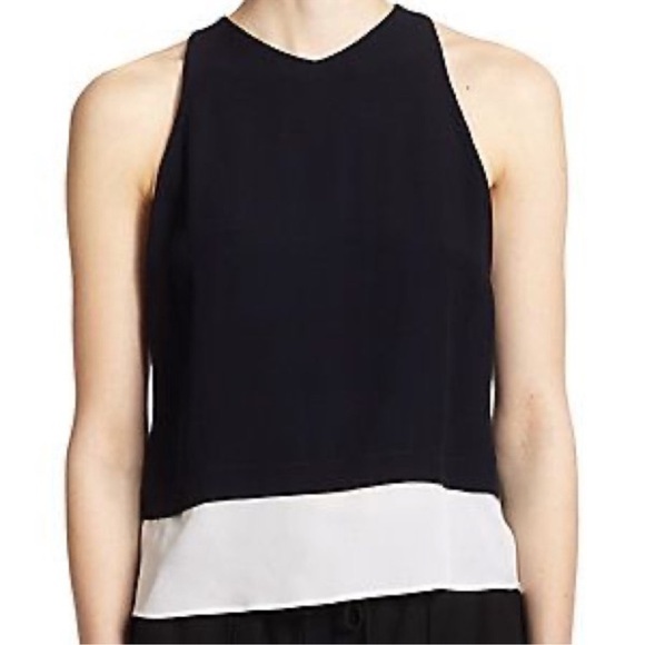 A.L.C. Double Layer Tank Top Findley Black/White Crepe Sleeveless Blouse Sz 6 - Picture 1 of 7